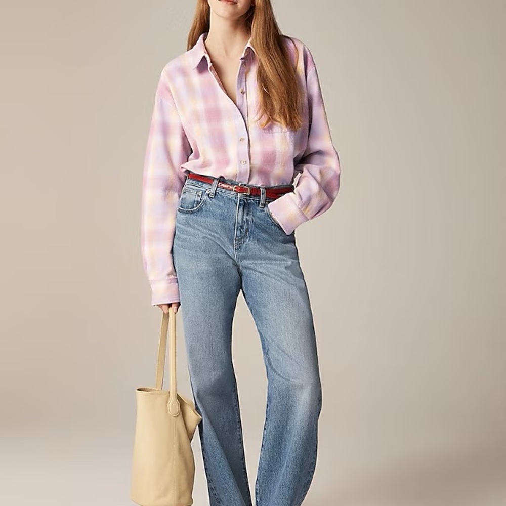 J CREW FLANNEL PLAID BUTTON DOWN LOOSE FIT SHIRT LAVENDER NWT